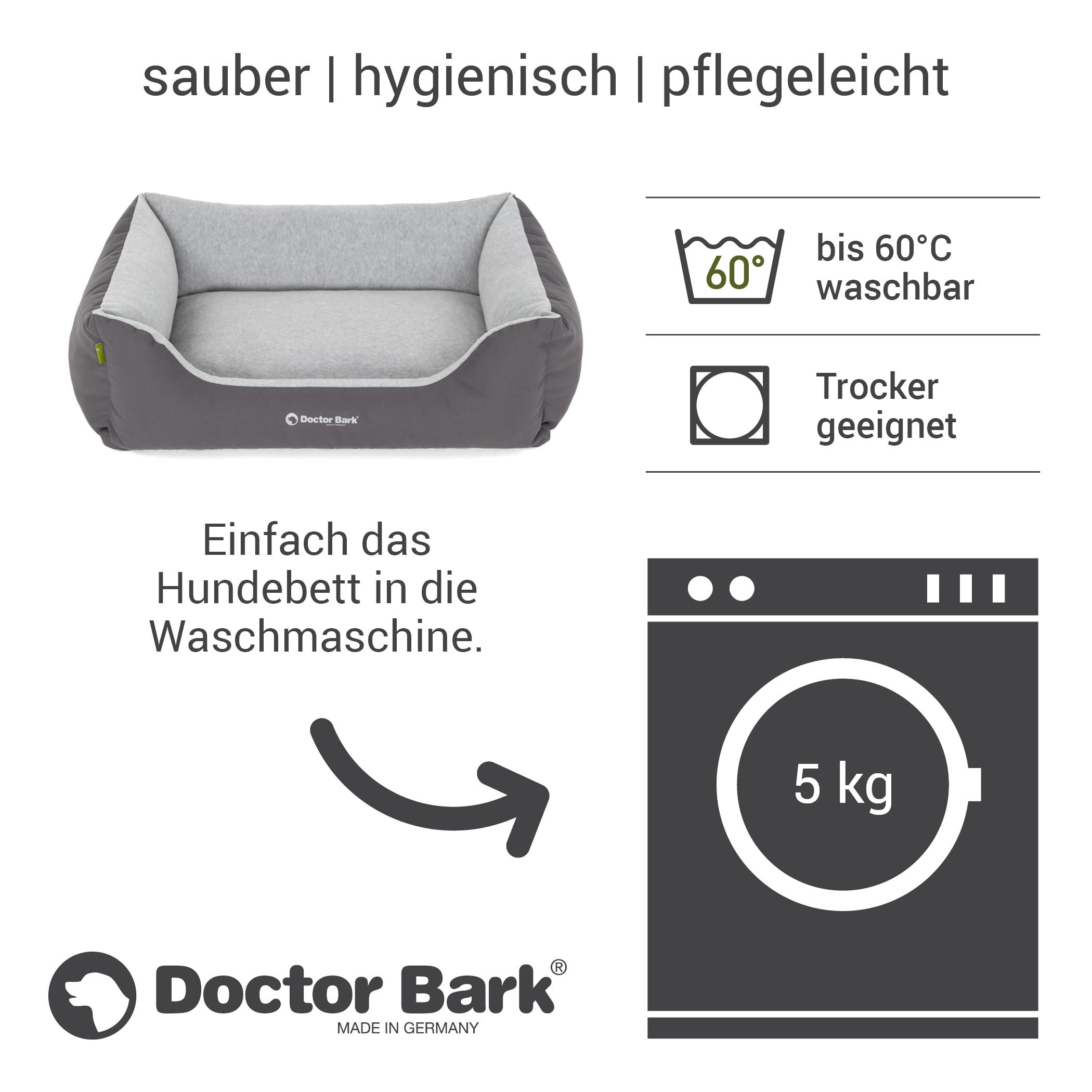 Doctor Bark Hundebett Kleine Hunde - Hundekörbchen Flauschig und Weich - Waschbar, Strapazierfähig, Kuschelig - Made in Germany - GreenLabel (S - 74x55 cm, Grau)
