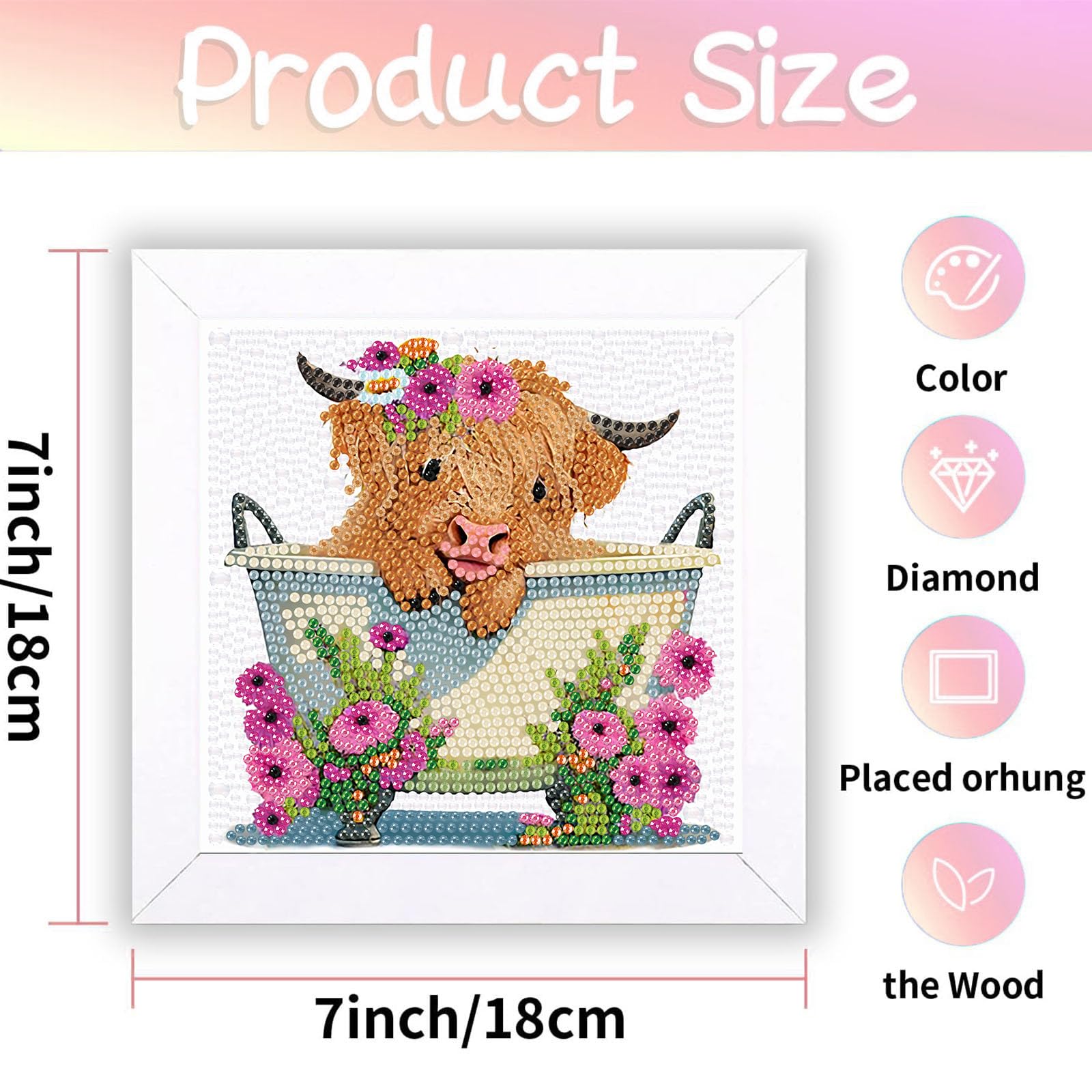 Viart Cow Diamond Art for Kids with Frame-Highland Cow Diamond Painting for Kids Animal Small Diamond Art Kits - Image 2