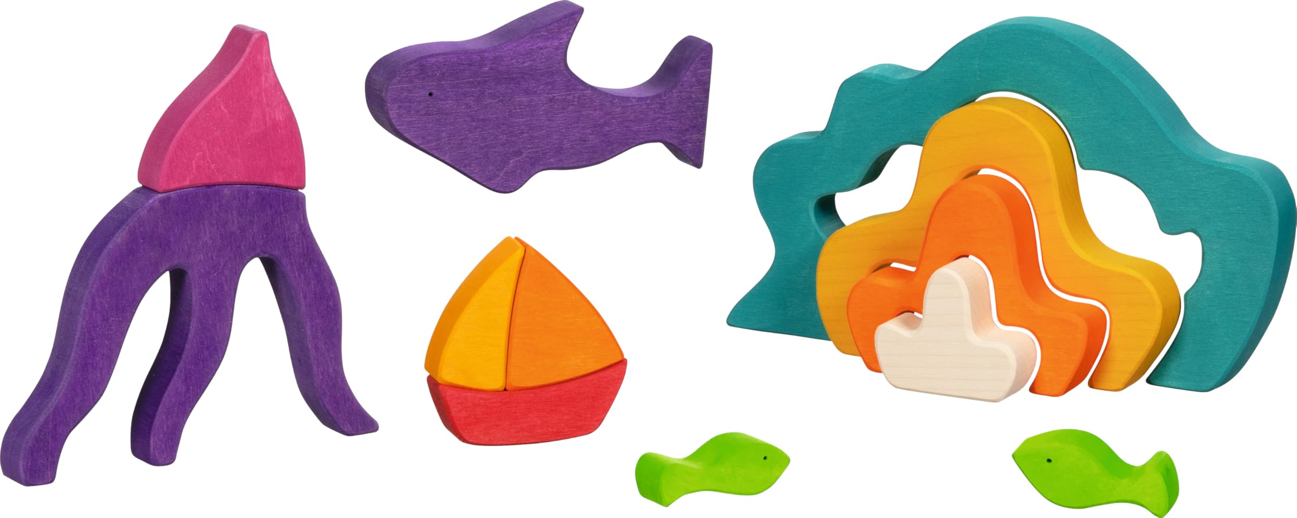 goki 58362 - Bausteine Ozean aus hochwertigem Ahornholz Evolution - Bunte Farben auf Wasserbasis - fördert die Kreativität und Fanatsie - Made in EU