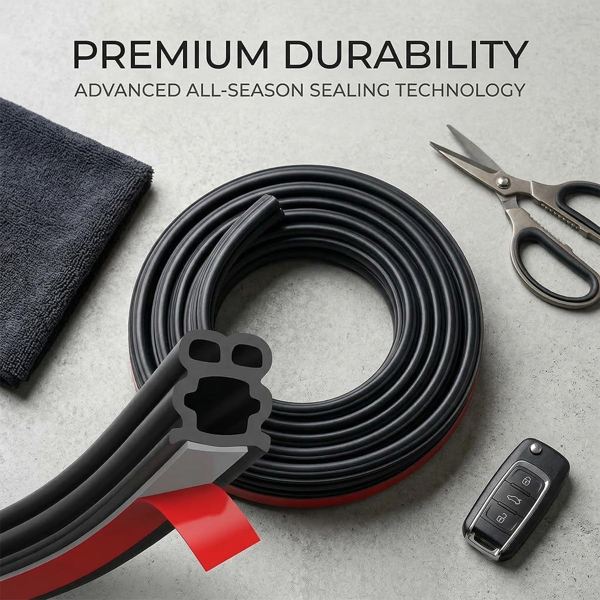 Car Door Seal Strip, 32.81 FT Rubber Self-Adhesive Double Layer Vehicle Seal Weather Stripping, Automotive Window Door Soundproofing Strip, Universal for SUV Caravan Truck