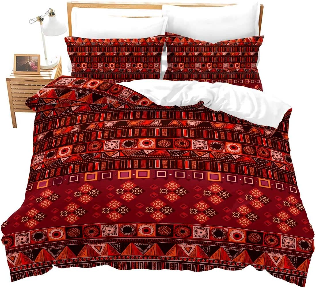 Loussiesd Bohemian Duvet Cover Set King Size Southwestern Indian Bedding Set Stylish Decorative Geometric Comforter Cover with 2 Pillowcases Striped Ethnic Style Soft Microfiber Zipper 3 Pcs Novely