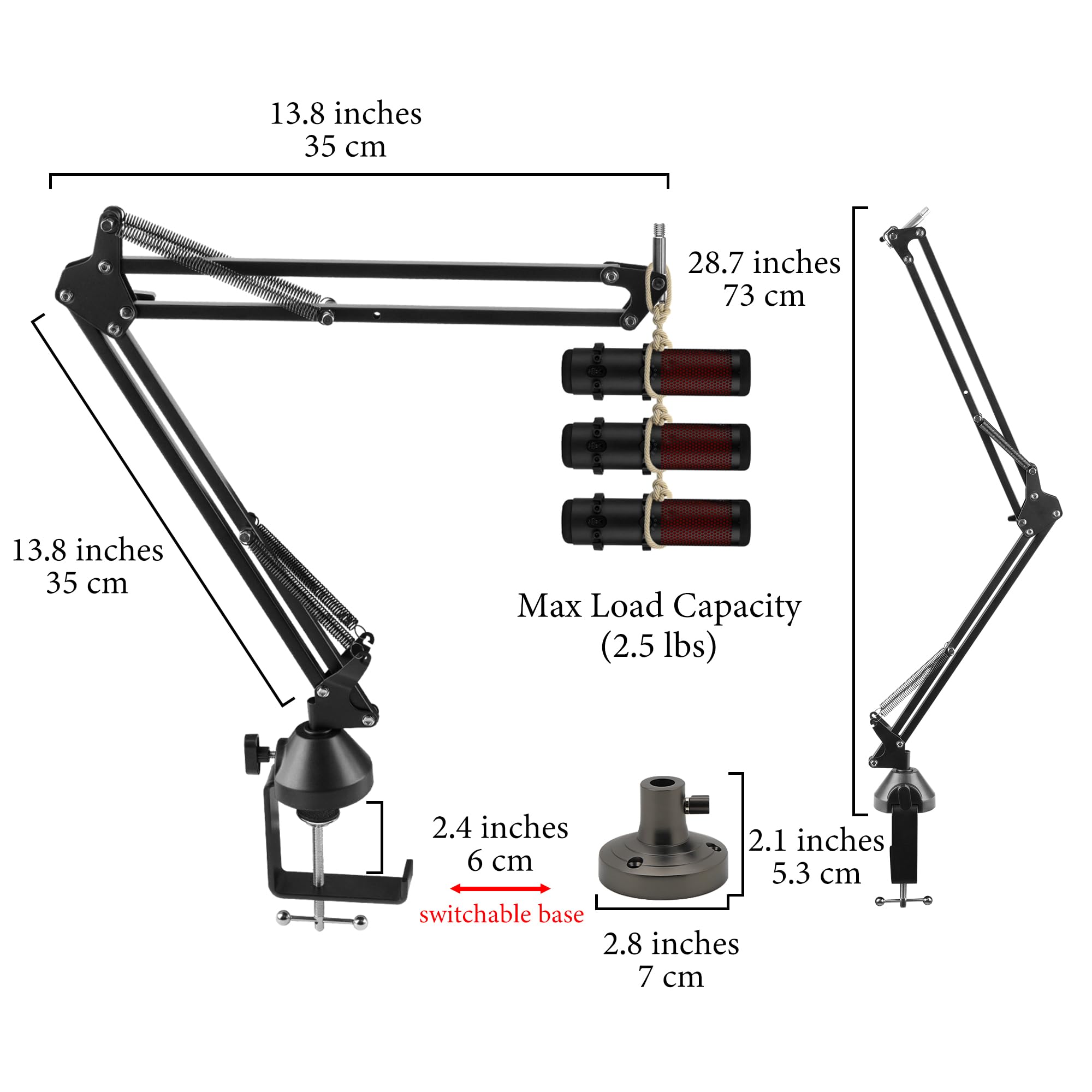 Mikrofonarm kompatibel mit HyperX QuadCast, QuadCast S, SoloCast Mic Boom Arm mit Tischflanschhalterung Adapter, Aufhängungsständer, Schreibtischhalterung