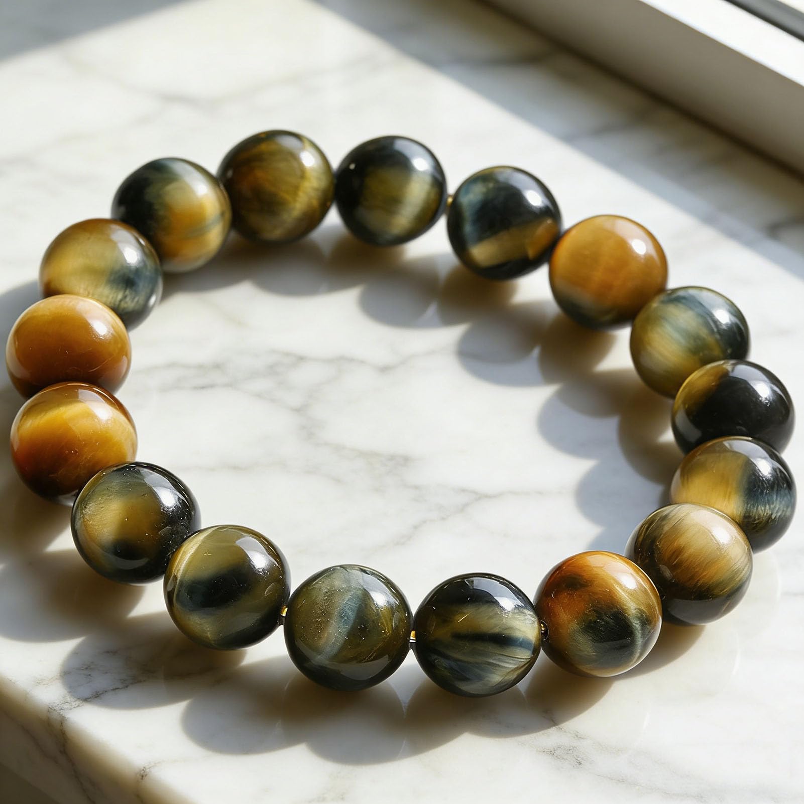 Bracciale Elasticizzato con Occhio di Tigre e Perline di Pietre preziose Naturali, per Uomo e Donna, Gioielli Boho Chic impilabili, Regalo significativo per Il radicamento,12MM
