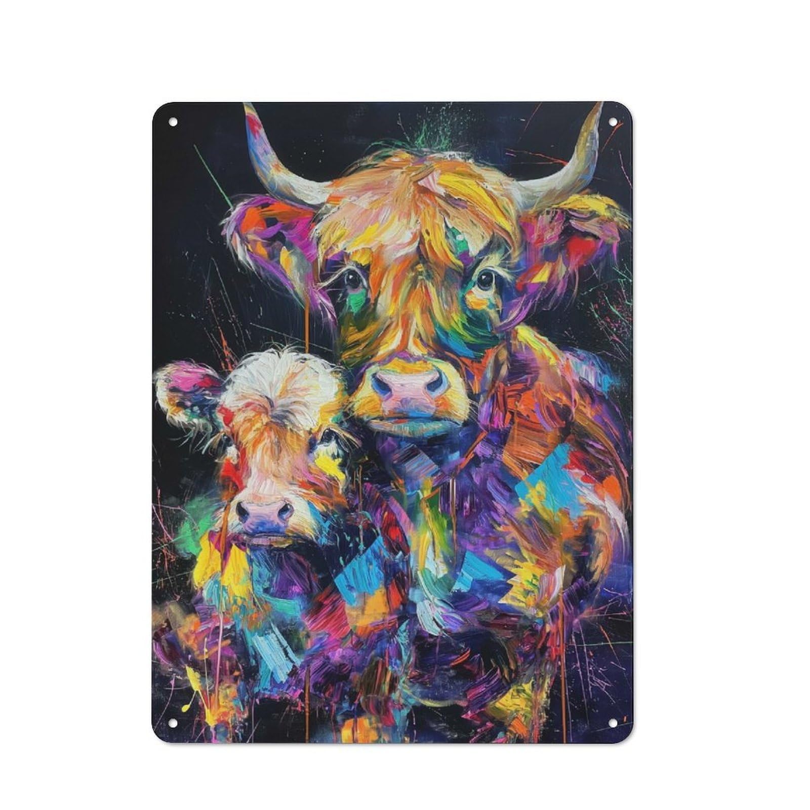 Junmoney Style-10 Metal Plaque With Colorful Highland Cows Design 40X30cm, Retro Kitchen Wall Decor For Bakery, Diner, Cafe Or Family Room