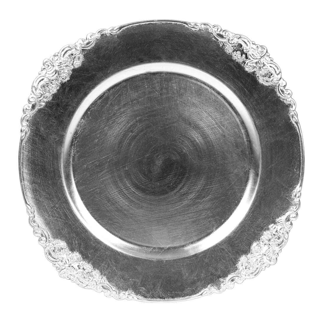Koyal Wholesale Vintage Charger Plates, Silver, Set of 24