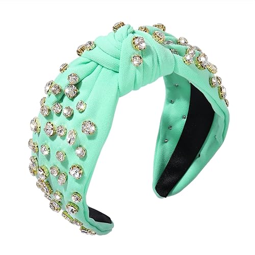 Diadema anudada de cristal para mujer, diadema con nudo superior ancho, accesorios para el cabello (verde claro)