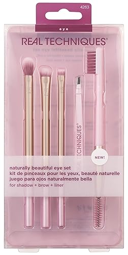 Miniatura 2 de Real Techniques - Juego de ojos Naturally Beautiful para mujer, 5 piezas, pincel cónico de sombra - 355, pincel resaltador de cejas - 354, pincel
