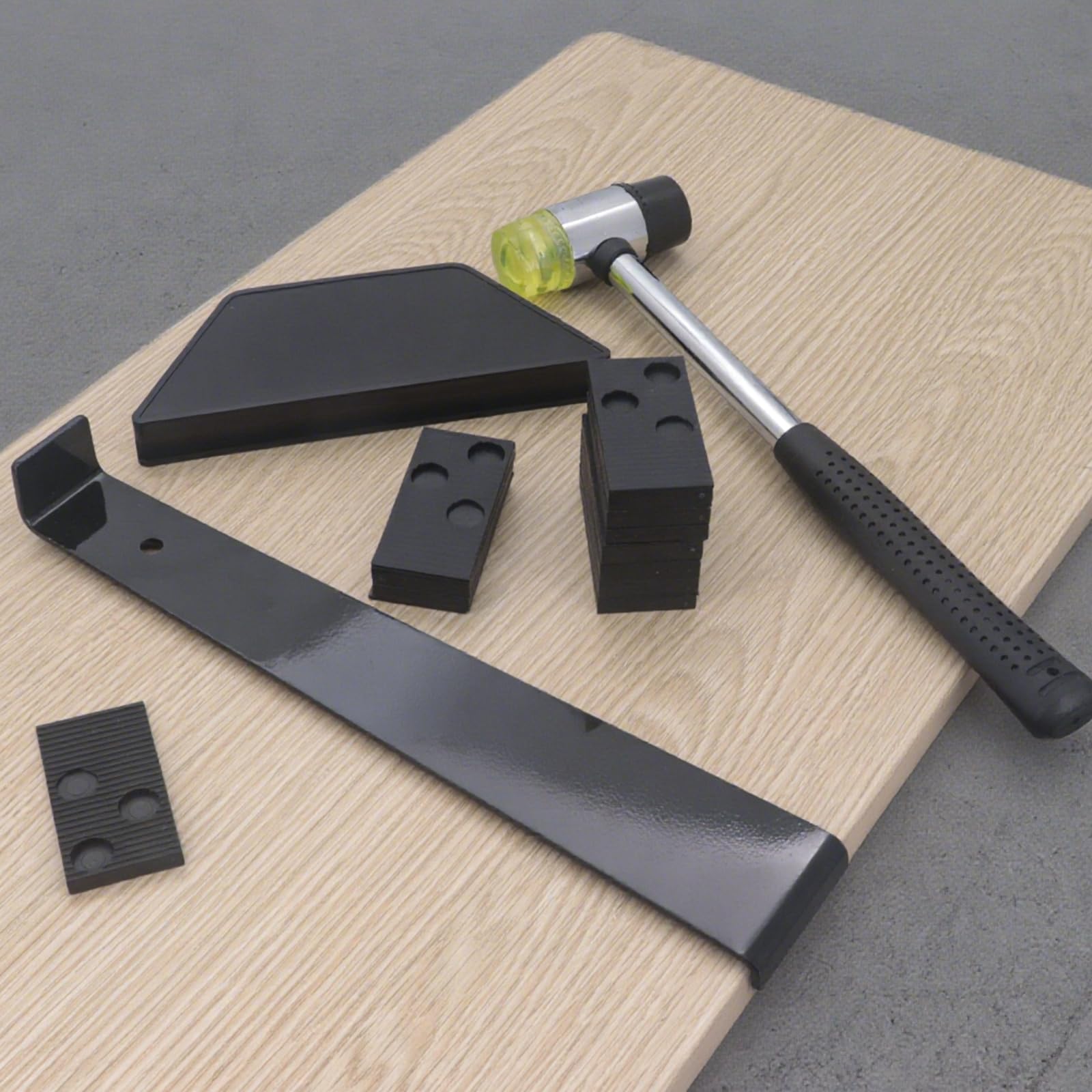23 herramientas de suelo laminado, kit de instalación de suelos de madera laminada, herramientas de montaje de suelo laminado con bloque de roscado, mazo de doble cara, barra de tracción y 20