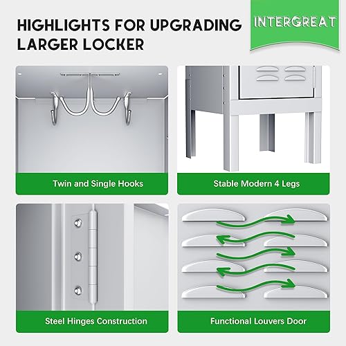 Miniatura 5 de INTERGREAT Armario de almacenamiento para empleados, oficina, armario de gimnasio de metal con 3 puertas, armario de armario gris acero para la