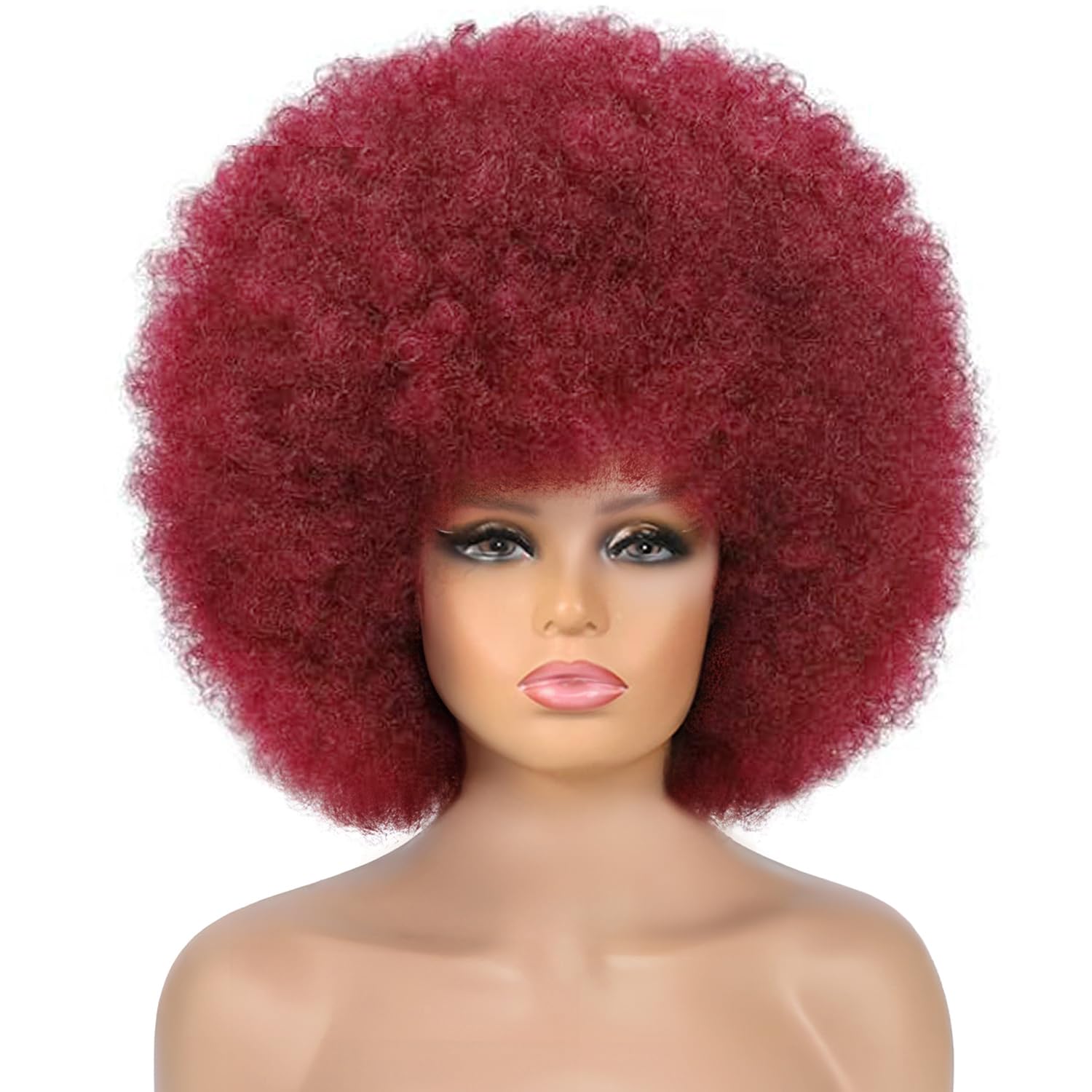 BEAUTIFA Afro Wig, Red Wig 70s for Women Curly Afro Wigs with Bangs Short Afro Curly 70‘s Wig for Daily Party Use