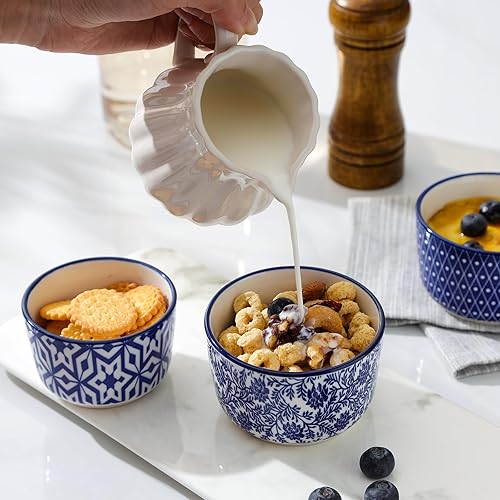 Miniatura 5 de Selamica Ramequines de cerámica, moldes de crema brulee, aptos para horno, platos de natillas de soufflétazas para hornear, mini cuencos para budín