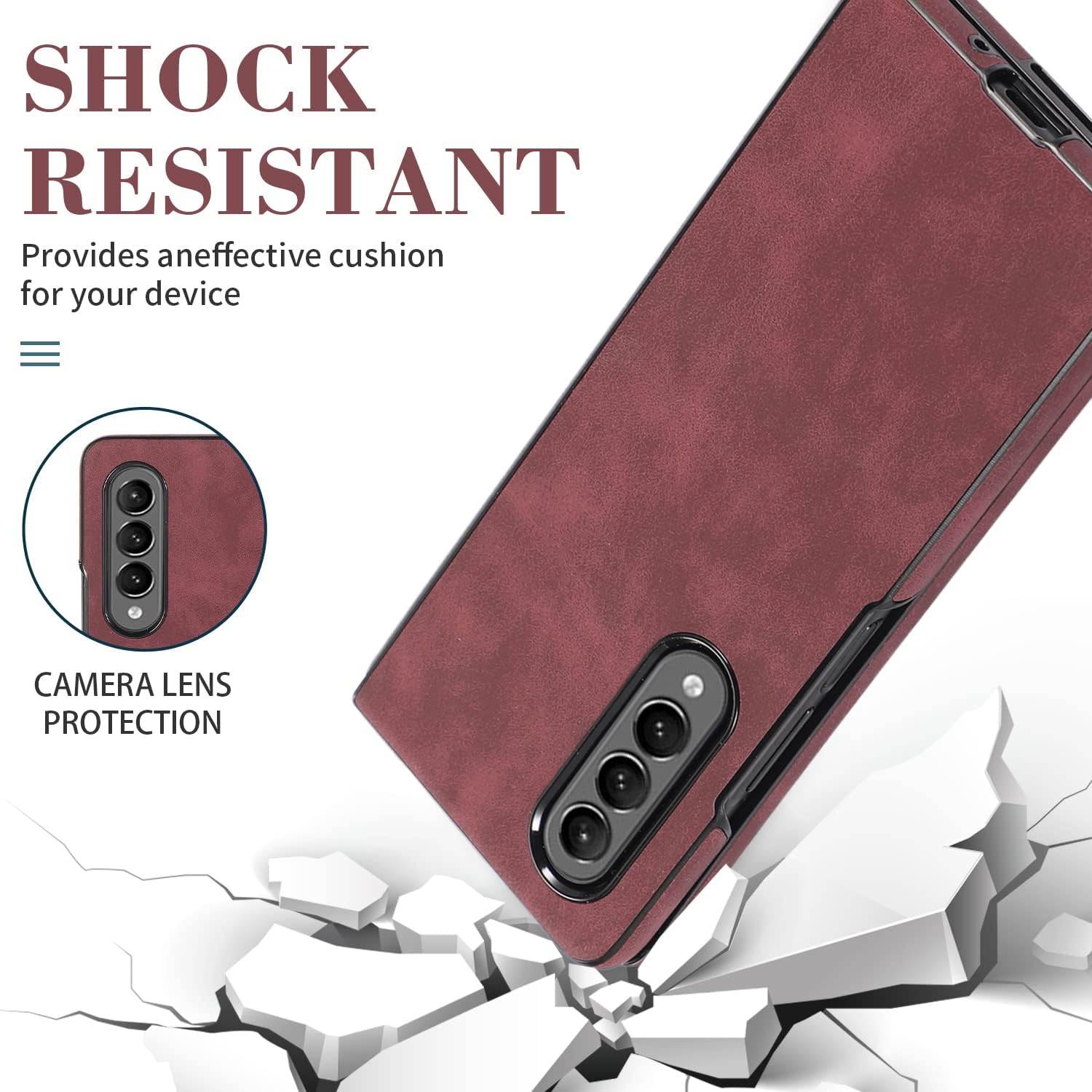 for Samsung Galaxy Z Fold 4 with Retro Style Red Soft Delicate Touch Texture,Waterpoof and Scratch Proof.