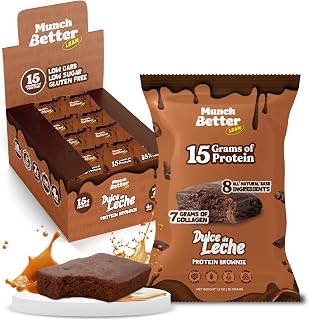 Munch Better Dulce de Leche Brownies – 12 Individually Wrapped Bars, 15g Protein, 7g Collagen, Gluten-Free, Soft Baked Snack with Rich Caramel Flavor, Made with 8 Simple Ingredients