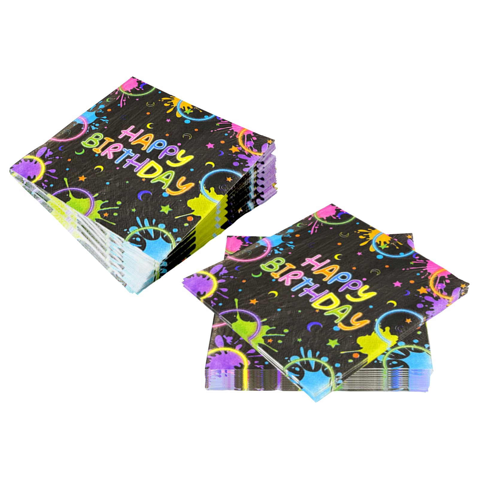 40 PCS Neon Party Napkins HSYWSH-33cm*33cm Happy Birthday Party Serviettes Black Light Neon Paint Birthday NapkinsTeens and Adults Theme Party Tableware Decorations and Party Supplies(Multicolor 3)
