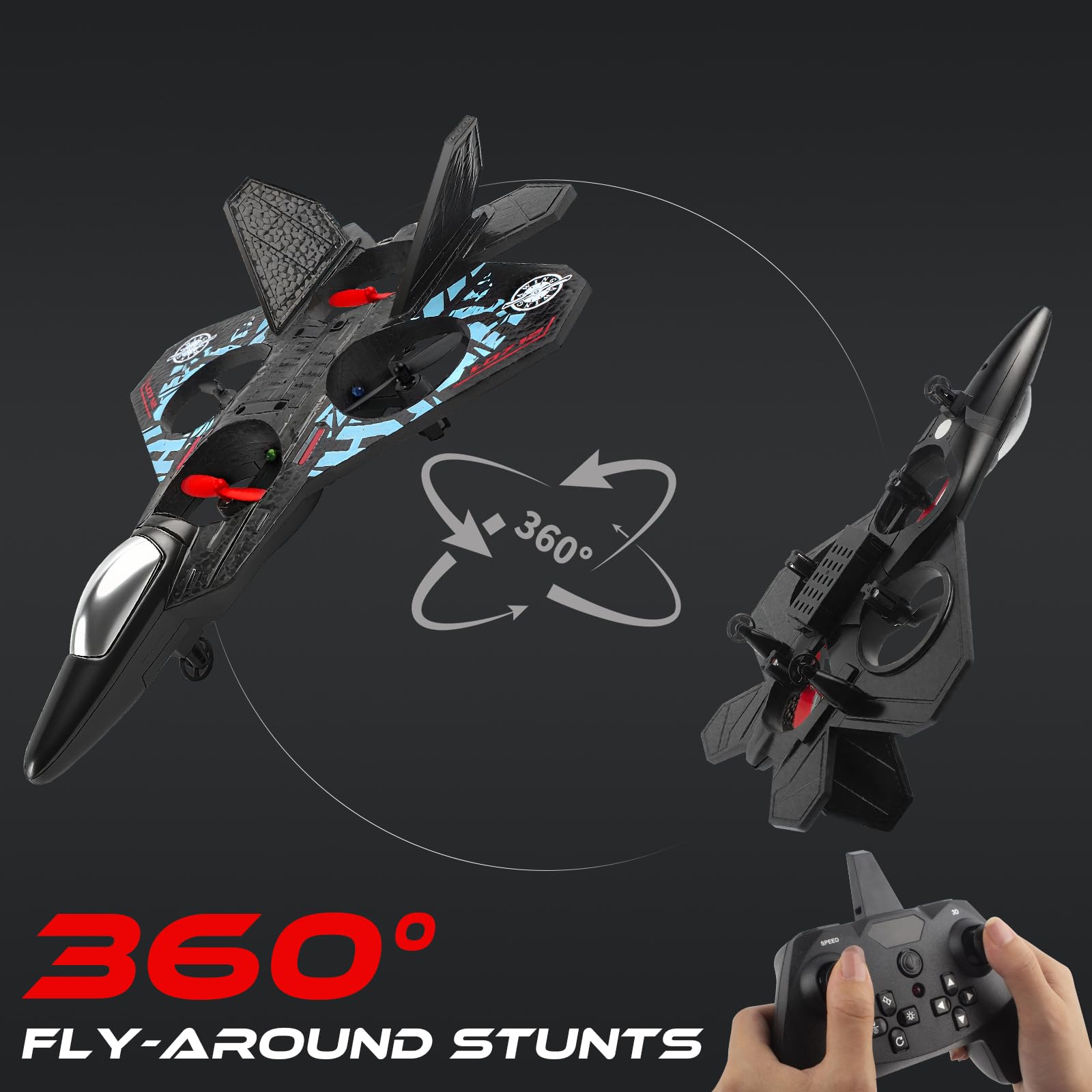 Aereo telecomandato, 2.4 GHz Aereo Radiocomandato con Batterie, 360° Surround Aerei Telecomandati con LED, 6 Assi Gyro RC Plane, Aereo Giocattolo Telecomandato per Adulti (Rosso-blu)