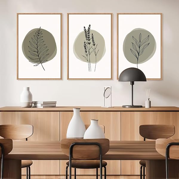 TOARTi Sage Green Leaves Framed Canvas Wall Art Set, Nature Boho Botanical Wall Decor, Modern Minimalism Leaf Wall Painting,Mid Century Plant Art Prints for Living Room Bedroom Farmhouse 12x16inchx3 - 4