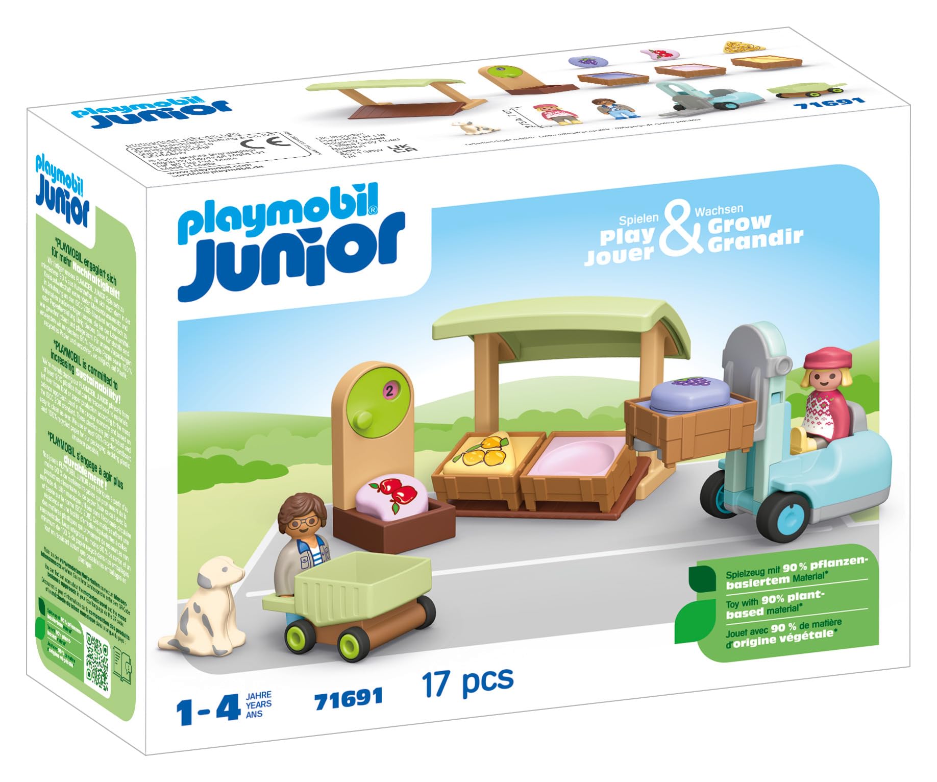 Playmobil 71691 JUNIOR: Organic Market Stall and Forklift, educational toy, made from over 90% plant-based plastics - Image 2