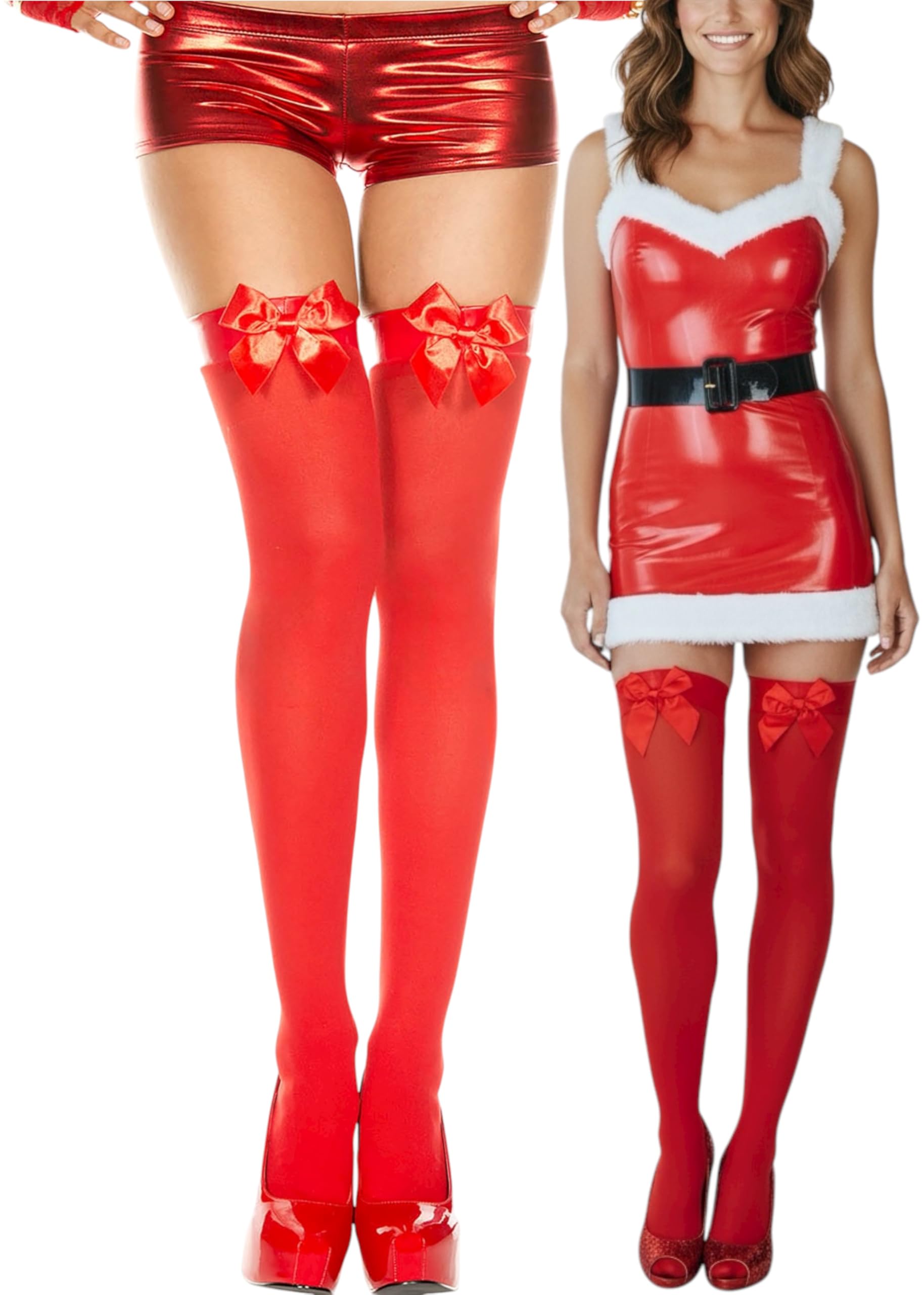 ToBeInStyle Women’s Opaque Long Thigh High Stockings w/Decorative Front Satin Bow