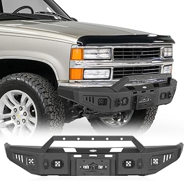 Hooke Road for Chevy Front Bumper Compatible with GMC Sierra & 1988-1998 Chevorlet Silverado C/K 1500 2500 3500, Off-Road Rock Crawler w/Winch Plate, D-ring Recovery Mounts & Bull Bar