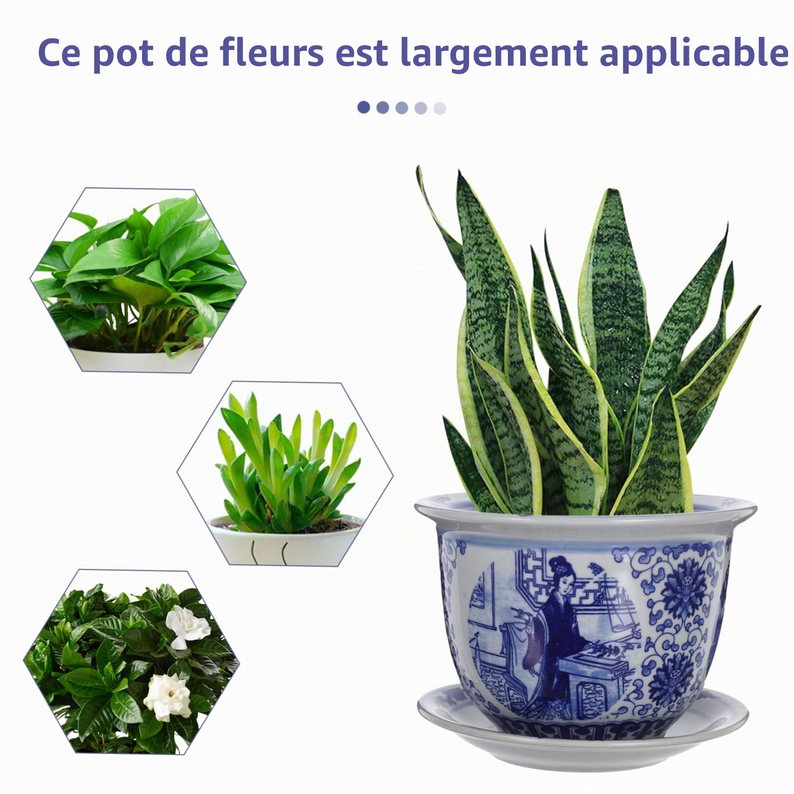 HANABASS Pot Céramique Chinoise Bleu Floral avec Plateau de Drainage Cache Pot Porcelaine pour Plantes Dintérieur et Bonsaïs Design Alliant Style Classique et Moderne