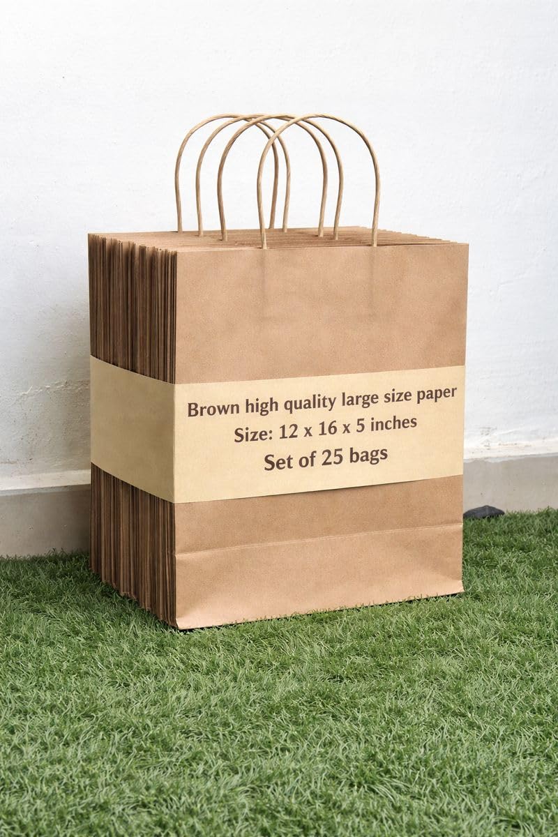 モデーア おまとめセット light brown paper bag Brown Kraft Paper Bags with Handles, Large Size 12x16x5 Inches