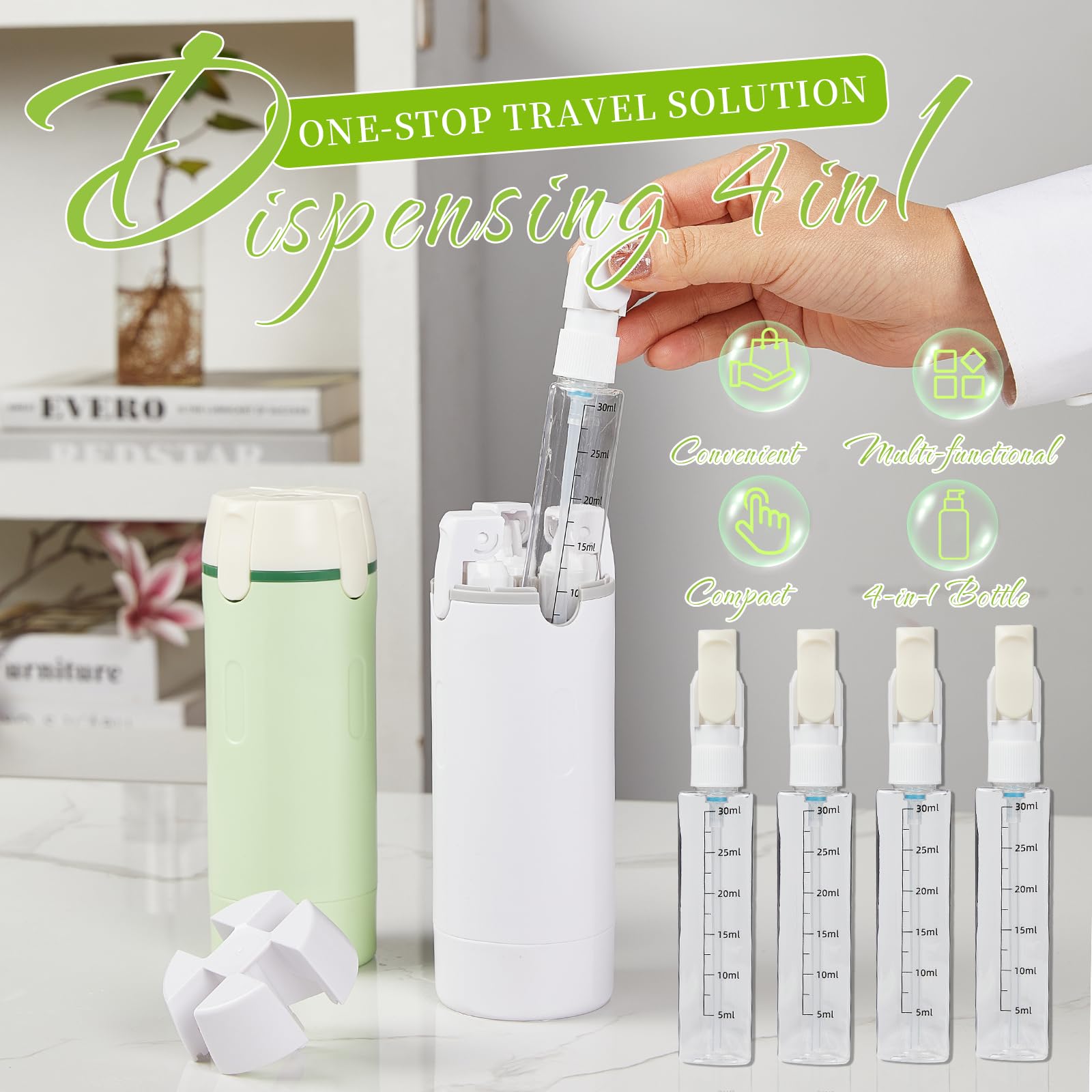 Dispenser da viaggio 4 in 1, ricaricabile, a prova di perdite e portatile, per shampoo, balsamo, gel doccia e articoli da toeletta, perfetto per vacanze, campeggio e palestra (4 pezzi)