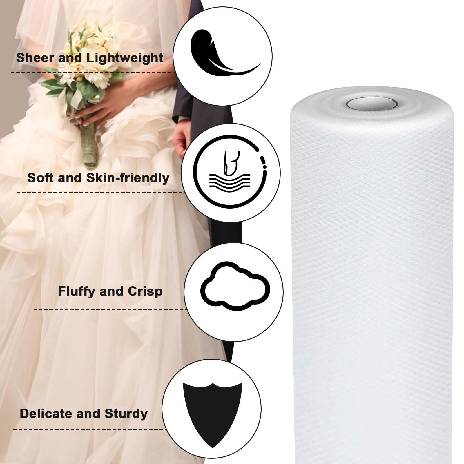 Rouleau Tulle Blanc Mariage 30 Cm X 91 M – Tissu Tulle Doux & Résistant Pour Décoration Voiture, Tutu, Banquet, DIY Artisanat