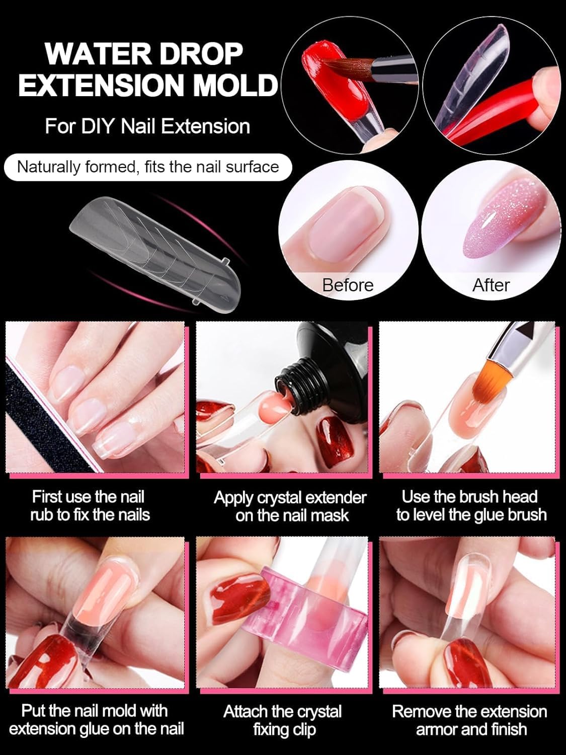 EBANKU 96PCS Poly Gel Nail Forms, Wielokrotnego użytku podwójne formy do Polygel Matte Stiletto Almond Square Nail Mold Akrylowe narzędzie do przedłużania paznokci do domowego salonu Manicure, 4 style
