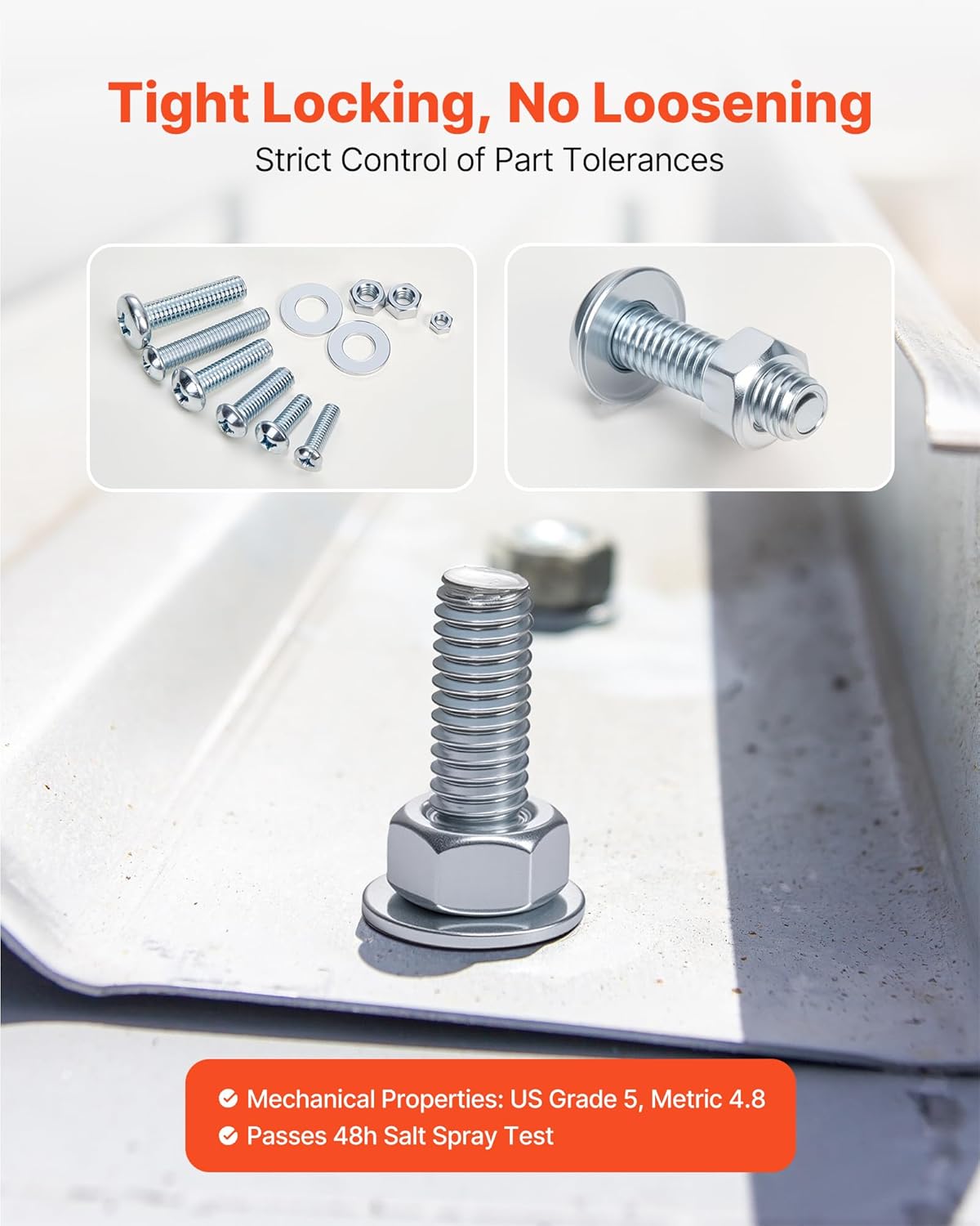 VEVOR 2250 Pcs Bolts and Nuts Assortment Kit, Metric + Imperial Machine Screws and Flat Washers, Alloy Steel M3/M4/M5/M6/M8 Multiple Size, for Equipment/Vehicle Assembly,Galvanized White