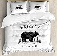 Vista 90 de Ambesonne Juego de funda de edredón de pesca, lubina de boca grande atrapando un bocado en espray de agua, imagen salvaje, juego de cama decorativo