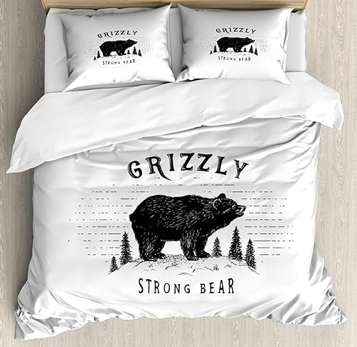 Miniatura 90 de Ambesonne Juego de funda de edredón de pesca, lubina de boca grande atrapando un bocado en espray de agua, imagen salvaje, juego de cama decorativo