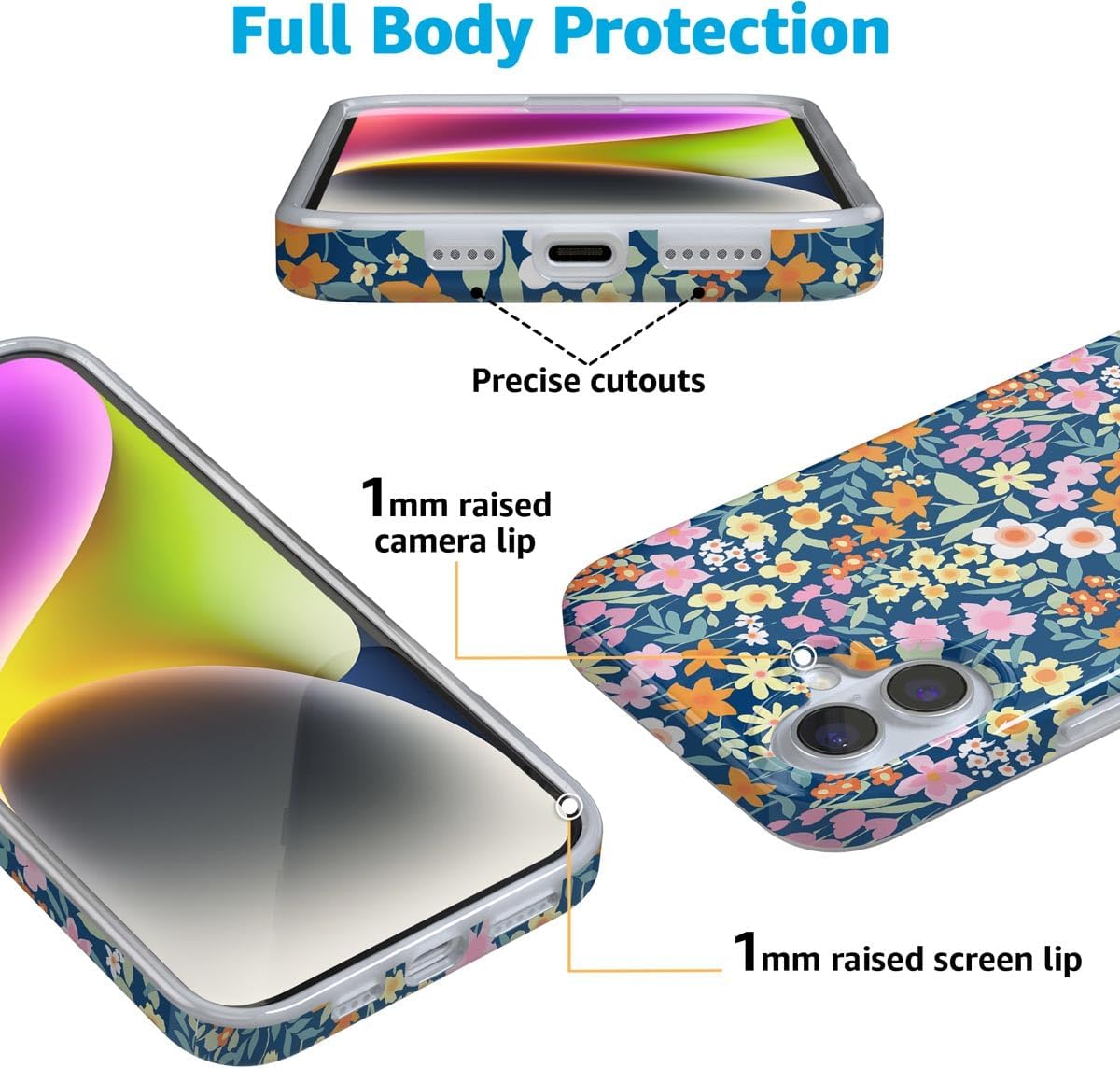 Casely iPhone 16 Plus Case | Full Bloom | Navy Floral | Compatible with MagSafe | Classic Ultra Slim Design - Image 4