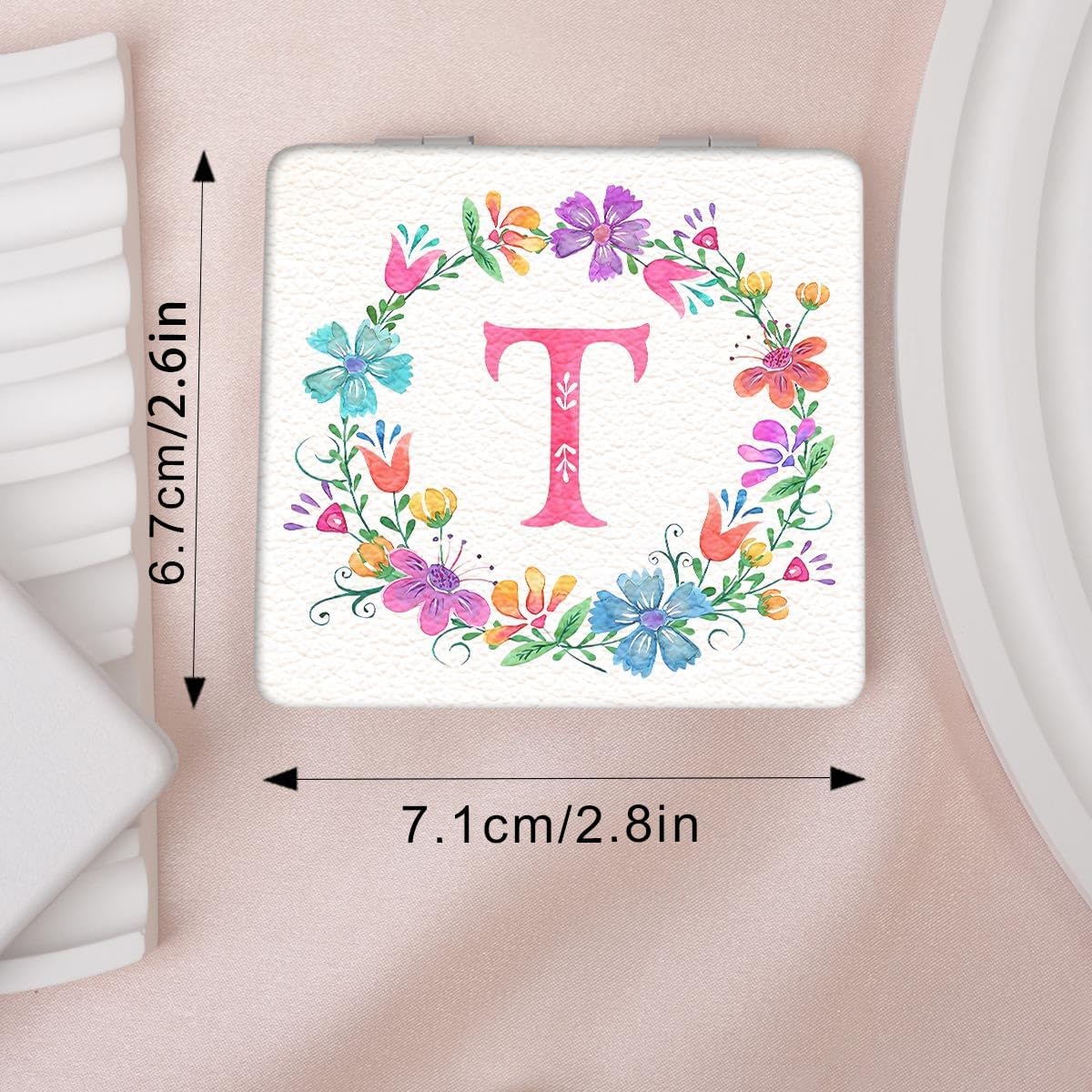 Floral Alphabet Series Portable Makeup Mirror, Foldable mini Handheld Makeup Mirror, Double-Sided flip Portable Square Contouring Mirror, Suitable for Everyone in Various Occasions image 3