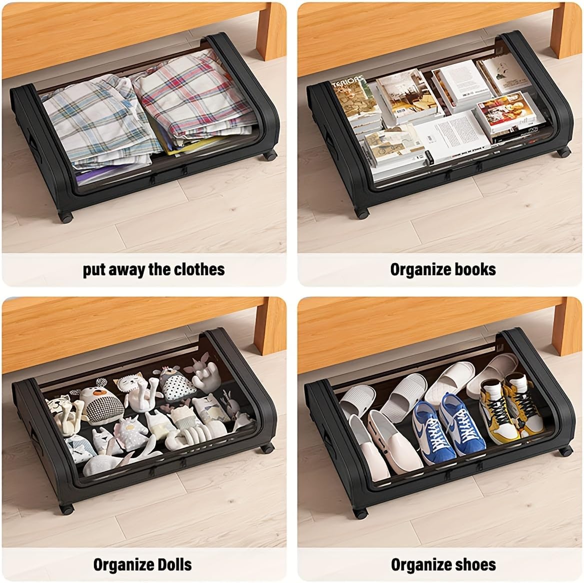Transparent Visual Under Bed Shoe Storage Organizer Drawer,2 Pcs Under Bed Storage, Under The Bed Storage Containers with Wheels,Underbed Storage Containers