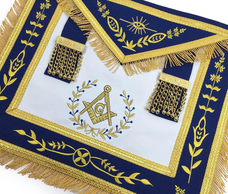 Bricks Masons Masonic Blue Lodge Master Mason Gold Machine Embroidery Apron (Leather,Machine Embroidery)