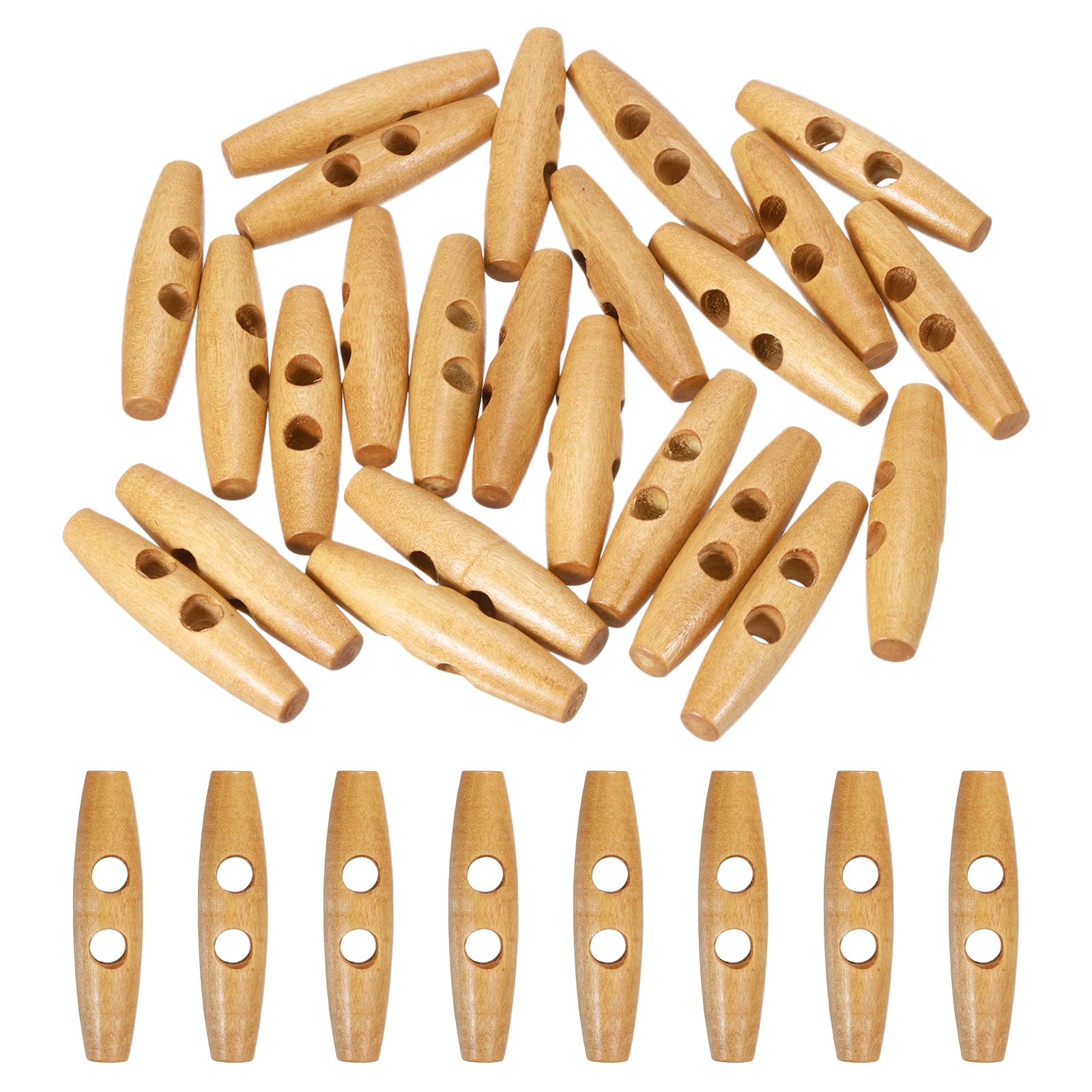 sourcing map 24pcs Wooden Toggle Button, 50mm/2" 2 Hole Wood Olive Sewing Buttons for DIY Craft Coat Sweater Clothing Jacket Blazer Bag, Brown