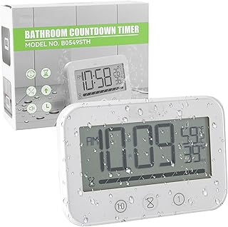 Badezimmer Uhr, LCD Digital Dusche Wecker Wasserdicht Badezimmeruhr mit Saugnapf- Duschuhr Duschtimer mit Hygrometer Temperatur, Countdown Timer für Dusche Küche 3 Montagemethoden