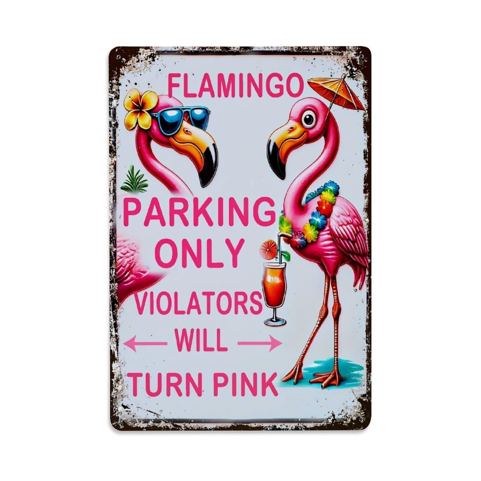 Jdfenggu Vintage Flamingo Parking Only Violators Turn Pink Retro Metal Tin Sign, Decor Art Poster For Bar, Home, Man Cave, Kitchen, Laundry Room Gift 8X12inch