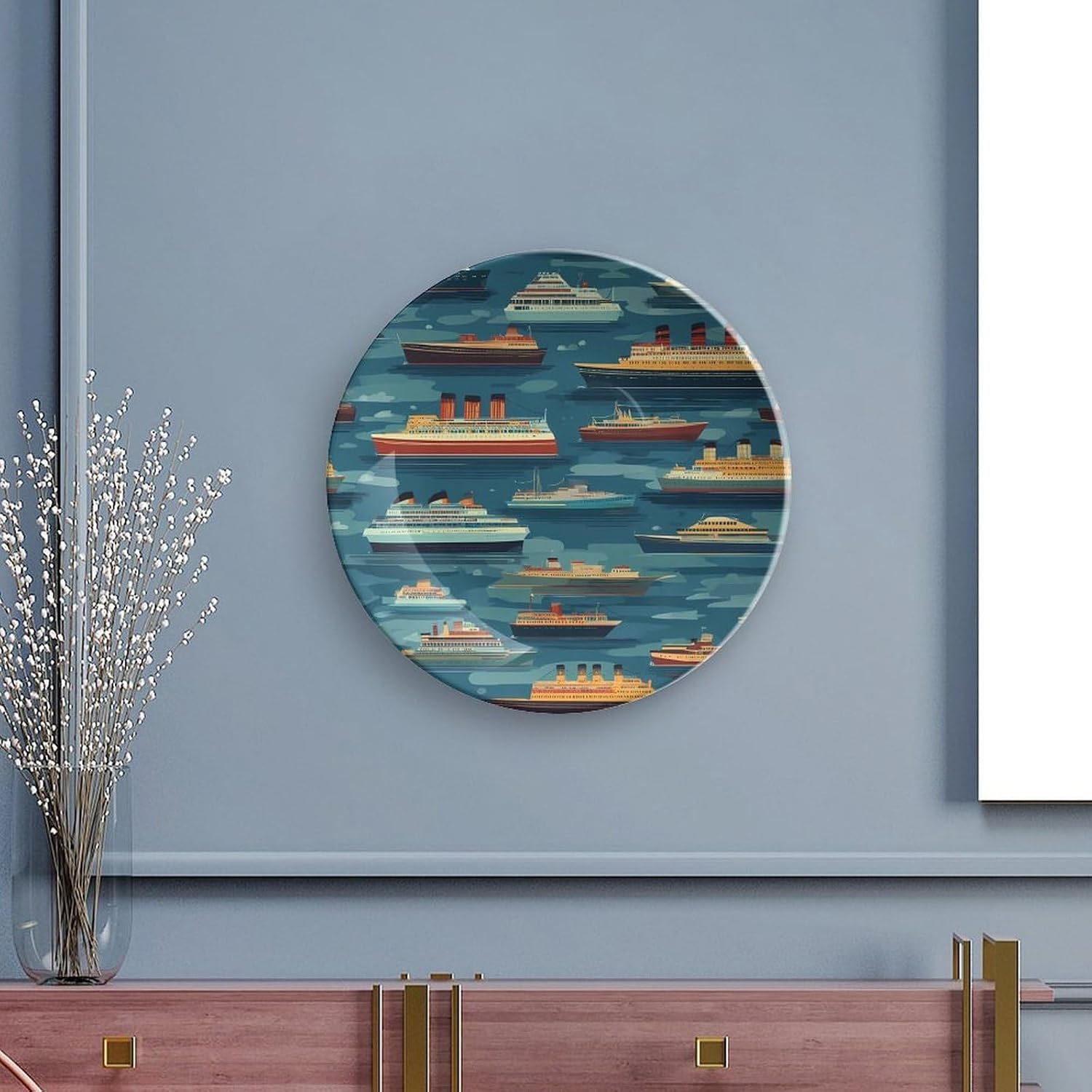 Cruises Pattern Modern Decorative Plate Ceramic Ornaments 7inch image 5
