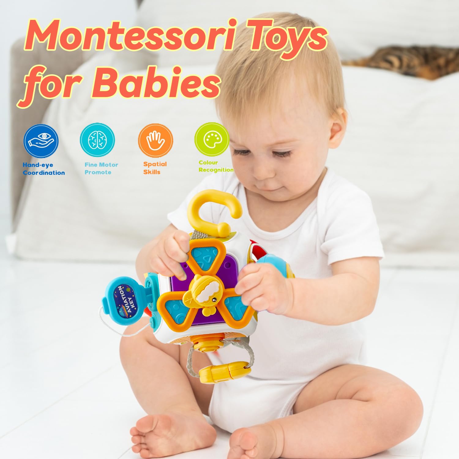 Cubo ocupado para niños pequeños de 2 a 3 años, actividades sensoriales Montessori, tablero de actividades ocupadas, regalos para bebés, niños y niñas, juguetes de viaje, aprendizaje educativo 4