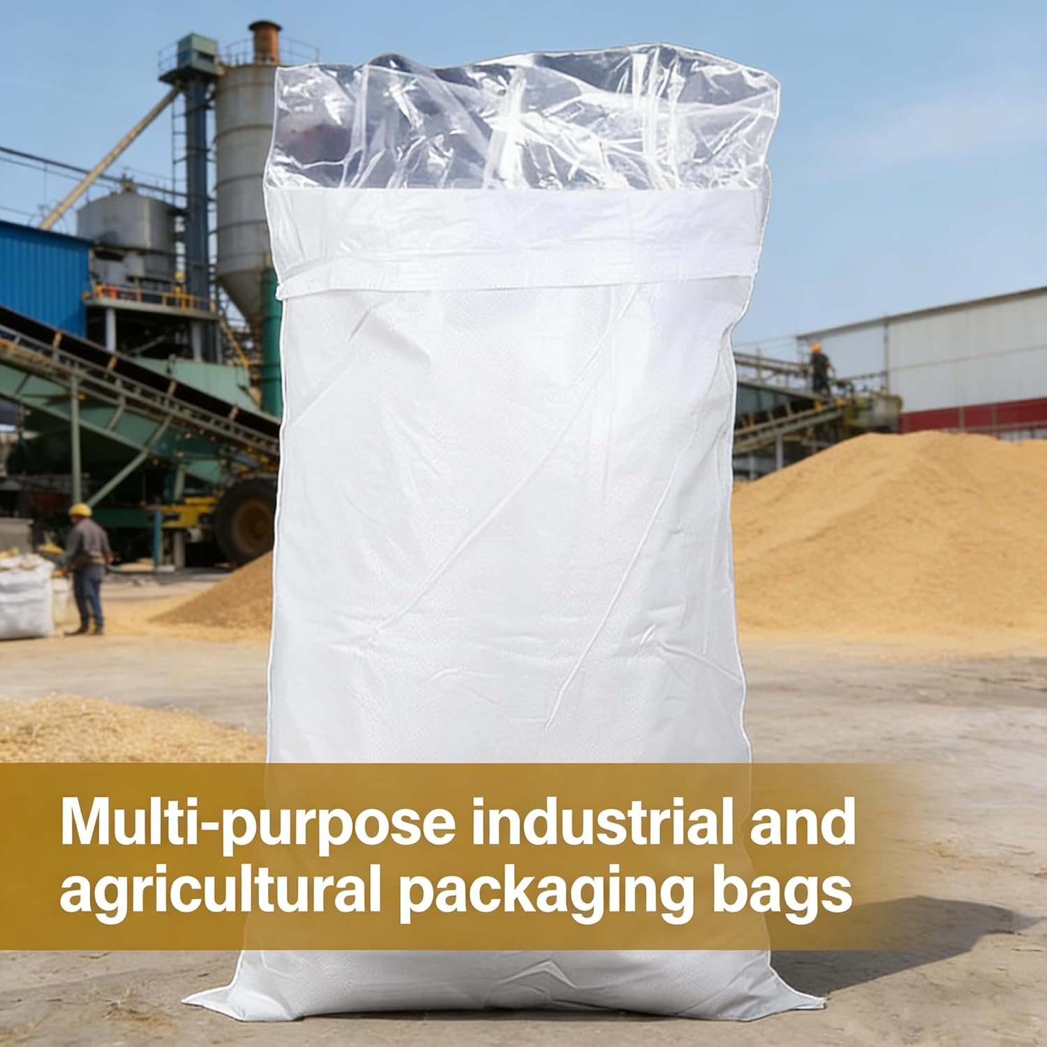 Heavy Duty Construction Trash Bags 42 Gallon Woven with Food-Grade Liner, Reusable Contractor Bags for Debris, Sand, Yard Waste, Moving & Storage - 12 Count (White)