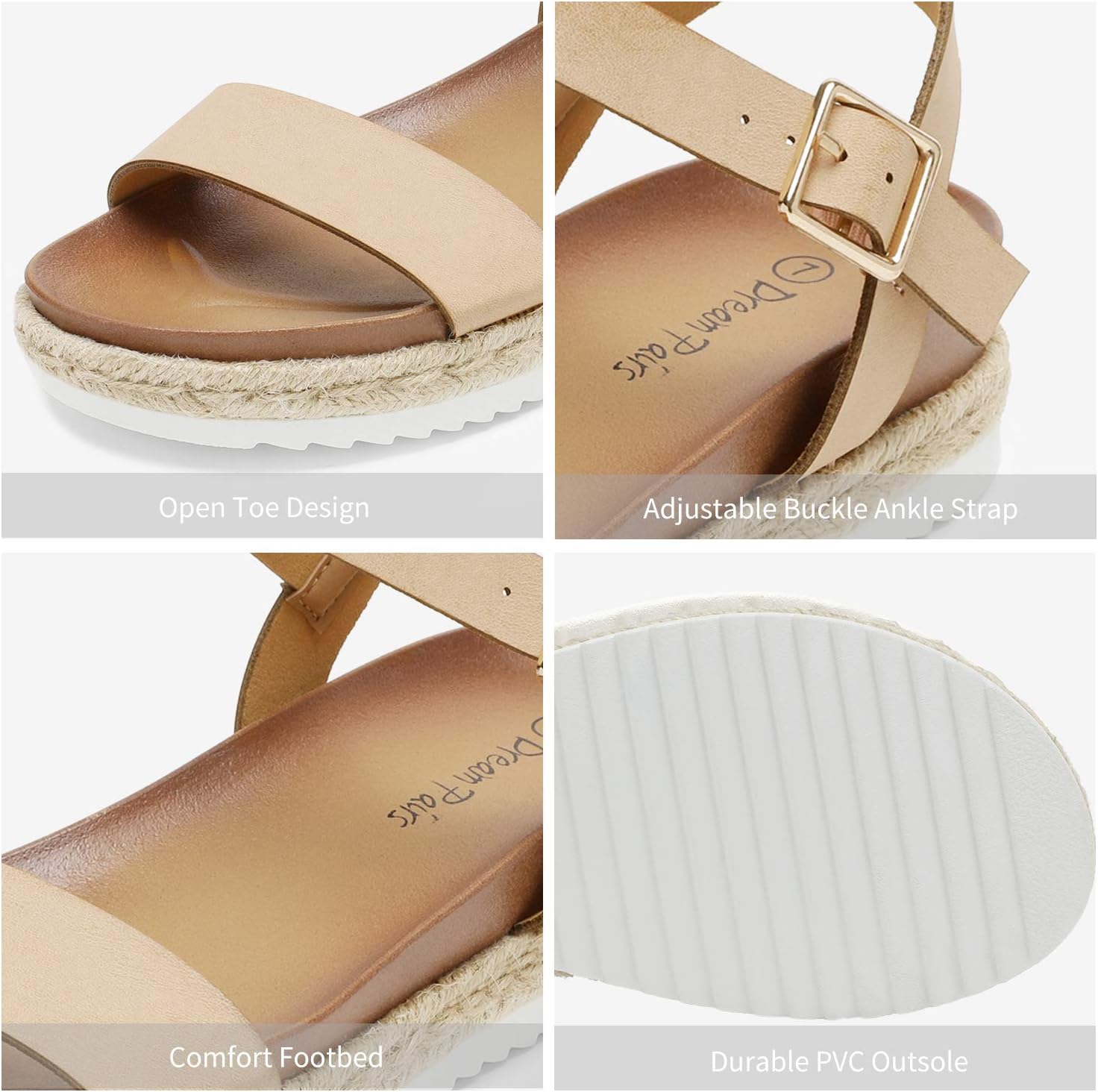 DREAM PAIRS Women’s Open Toe Ankle Strap Espadrille Casual Flatform Platform Wedge Sandals - Image 5