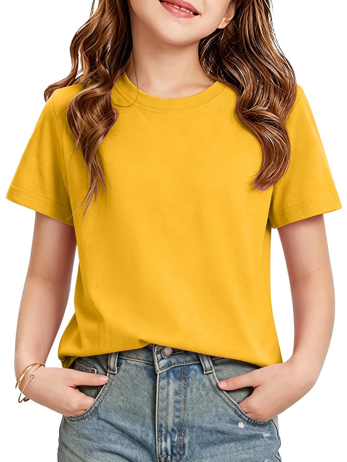 HOTIAN Camisetas para niña Verano Cuello Redondo Algodón Manga Corta Tops Liso Casual Deportes Manga Corta Tops Tees — view 8