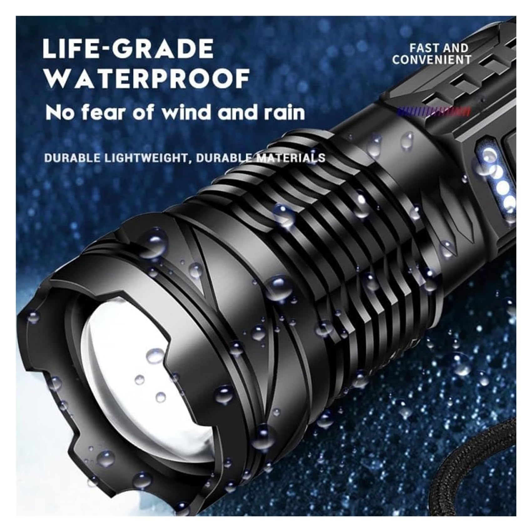 Outdoor Strong Light Flashlight USB Rechargeable 1500 Lumens, Earc Strong Flashlights High Lumens, Flash Lights for Camping, Waterproof, Zoomable(2 pc)