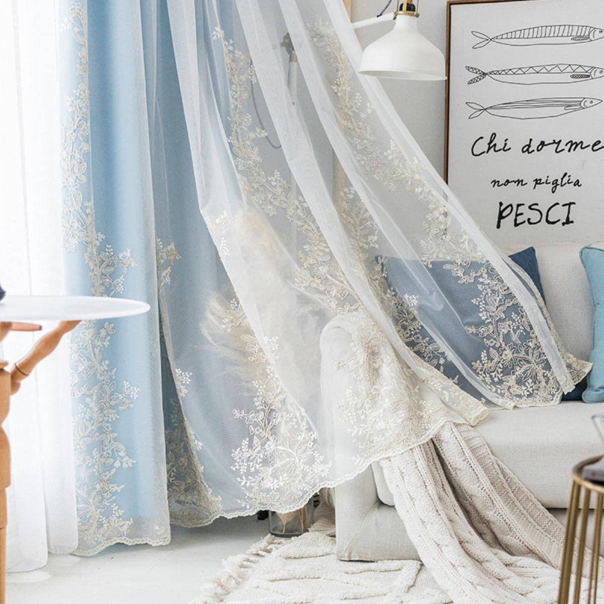 Rideaux en Tulle de Luxe brodés pour Salon Chambre à Coucher Rideau de fenêtre Transparent en Voile Floral pour Stores de Cuisine Rideaux-crème, Taille personnalisée 1pc, 1.Rings Top