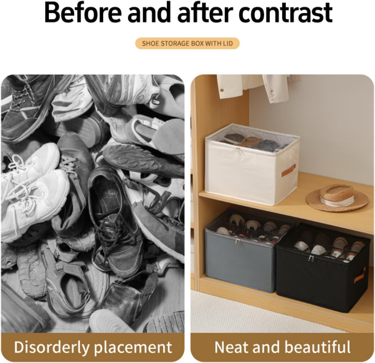 Foldable Closet Organizer 12 Compartments Storage Bin, Clear Zipper Lid Dust‑Free Shoe Storage Box, Stackable Fabric Organizer for Sneakers Sandals Socks Towels Toys, Bedroom Entryway Dorm