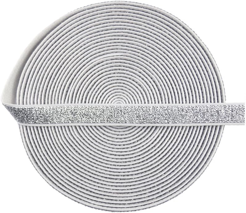 Bristlegrass Satin Elastic Band for Sewing 3/8 Inch 50 Yard Silver Roll Spool Shiny Stretchy Ribbon for Hair Tie Headband Dress DIY Sewing Trim (50Y 3/8" Silver)
