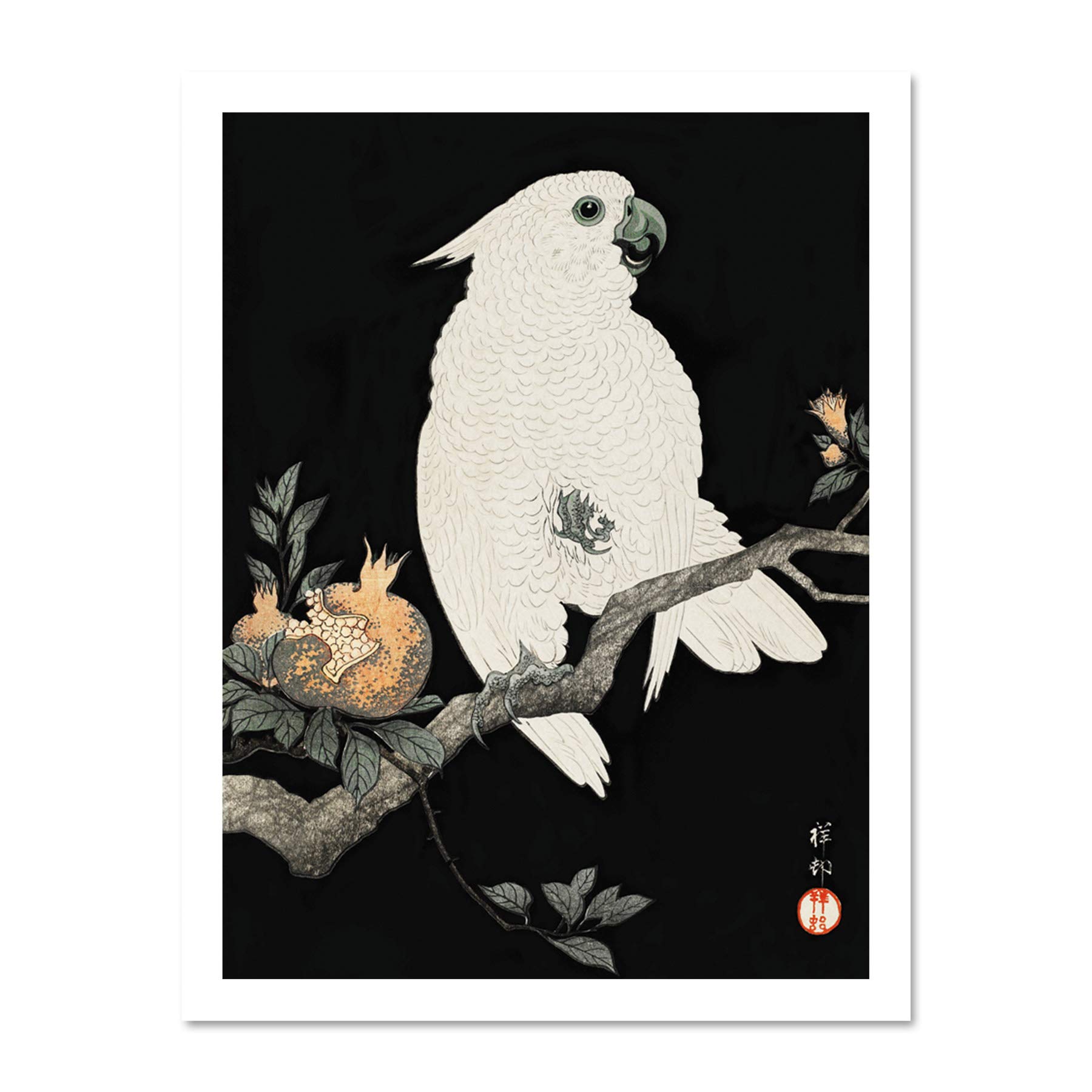 Wee Blue Coo Cockatoo Pomegranate Ohara Koson Large Framed Art Print Wall Poster 18x24 inch