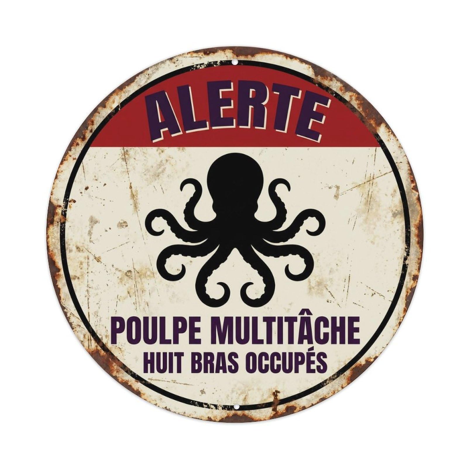 Fqcyn Style Moody Octopus Eight Arms Metal Tin Sign Plaque Wall Decor For Cafe, Club Bar, Office, Home Garden Round Metal Poster 8X8inch