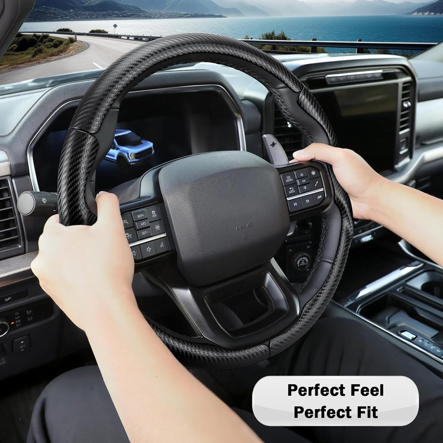 Steering Wheel Cover for Ford F150 2021-2025/ F-150 Lightning 2022-2025/ F250 F350 F450 F550 2023-2025/ Ford Expedition 2022-2024 Car Steering Wheel Cover Protector Accessories for Ford (Matte Black)